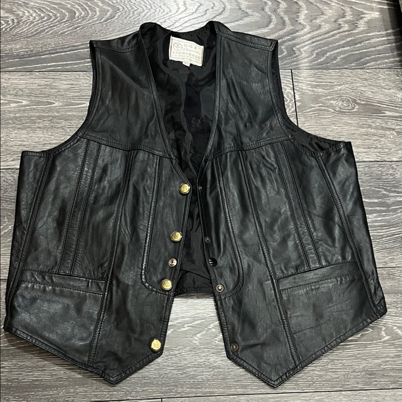 Black Leather Vest with Gold Accents - Picture 1 of 5